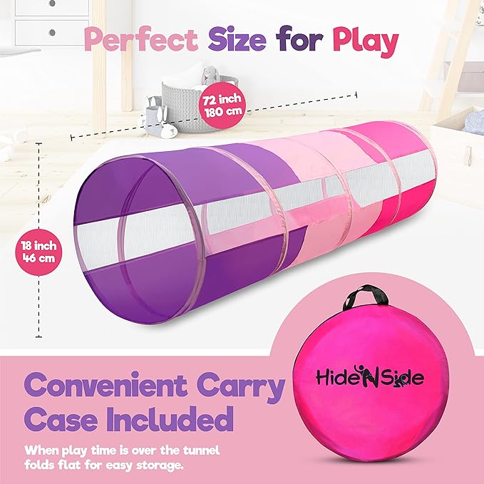 Hide N Side 6ft Crawl Through Play Tunnel Toy, Pop up Tunnel for Kids Toddlers Dogs Babies Infants & Children Gift Indoor & Outdoor Action Toy Tunnel