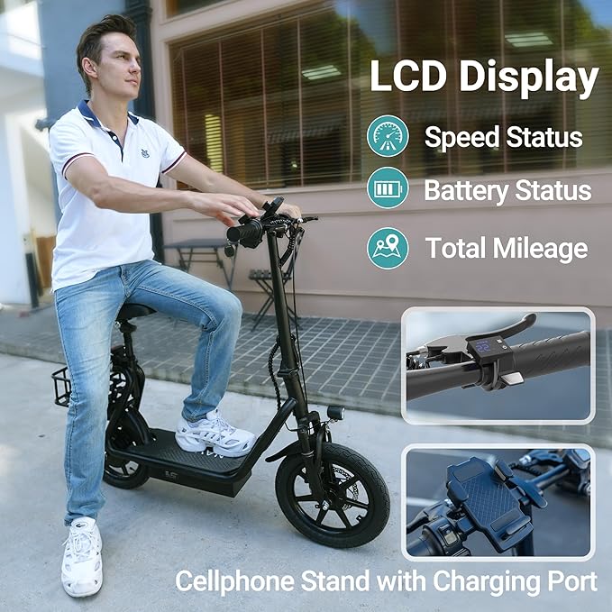NAVIC Electric Scooter with Dual Suspension/Braking, 350W/500W Motor, 19/22 Mph, Max 22/27/49Mi Range, Foldable E Scooter for Adults with App