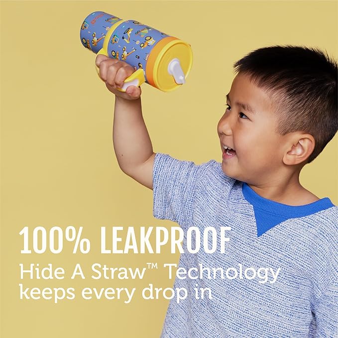 Ello Oasis 14oz Stainless Steel Toddler Tumbler with Handle & Retracting Straw, 100% Leakproof, Double-Wall Vacuum Insulated, Kids Water Bottle for School, BPA Free, Dishwasher Safe, Construction