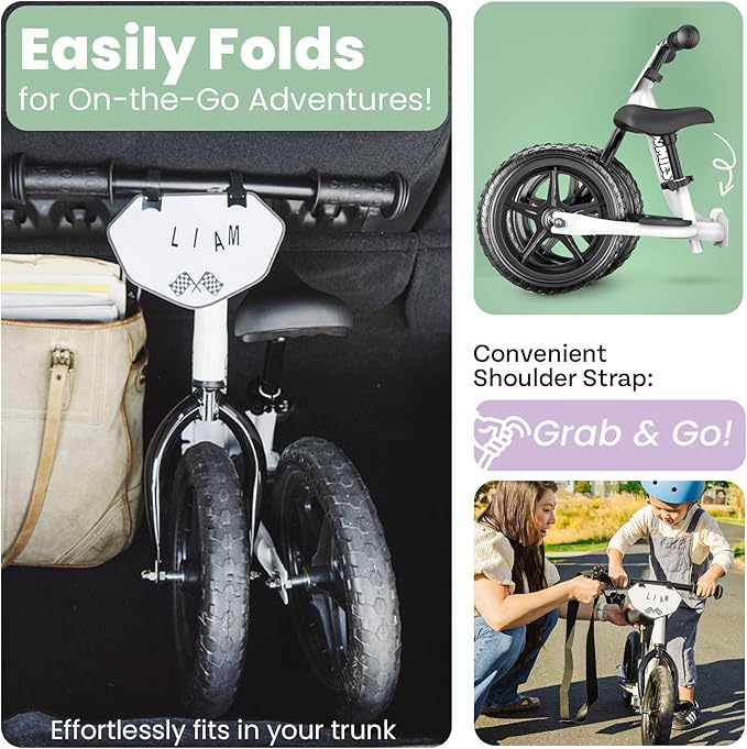 Zoomies Folding 12" Toddler Balance Bike for 2 to 5 Year Olds – Foldable Easy to Take On The Go – w/Carrying Strap