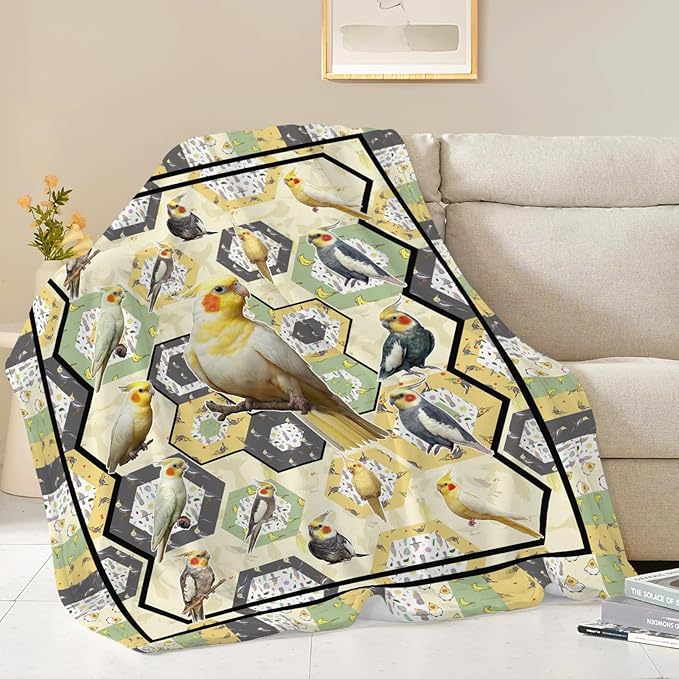 Parrot Bird Throw Blanket Cute Cockatiel Blanket Gifts for Girls Women Kids Boys Adults Men Super Soft Cozy Plush Fluffy Fuzzy Fleece Blanket Home Decor 50''X60''