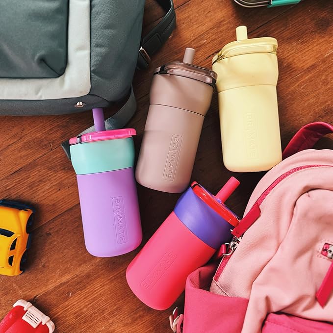 BrüMate Leap 12oz 100% Leakproof Kids Tumbler with Handle and Silicone Soft Straw | Durable Drop Resistant Silicone Sleeve | Made of Insulated Stainless Steel | Cup Holder Friendly | 12oz (Lavender)