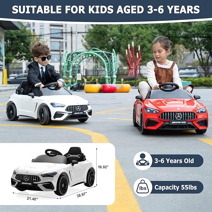 Licensed Mercedes-Benz Kids Electric Car by TOBBI, Toddlers Ride On Toy, Battey-Powered Vehicle with Parental Remote Control/Soft Start/3 Speeds/Horn & LED for Children Ages 3-6 Years-White