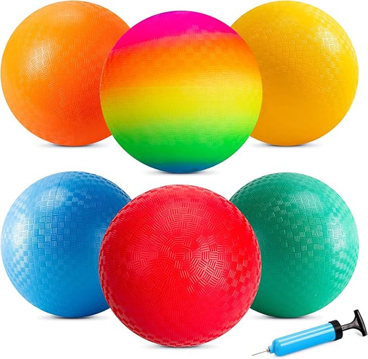 EVERICH Playground Balls Kickball, 6 or 12 Pack 8.5" Dodgeballs Bouncy Kick Balls for Kids Adults Outdoor Indoor, 4 Square Ball School Yard Games for Boys Girls 3-5 5-8 8-12 with Pump