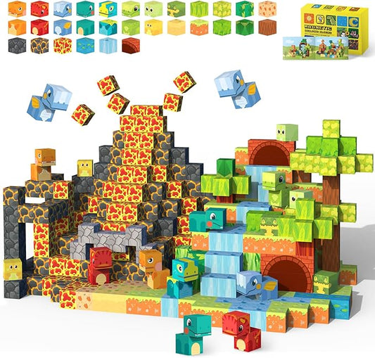 Magnetic Blocks— 120PCS Magnet Toys for Kids, Magnetic Building Blocks Cubes, Montessori Sensory Stacking Magnets, School STEM Toys Birthday Gifts for Boys and Girls Age 3+ Years Old (Dinosaur)