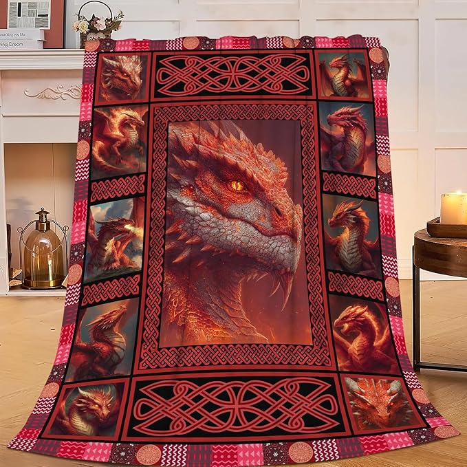 Dragon Throw Blanket Dragon Stuff Gifts for Kids Girls Boys Adults Women Men Soft Cozy Warm Plush Fluffy Fuzzy Fleece Blanket Decor 60''X80''