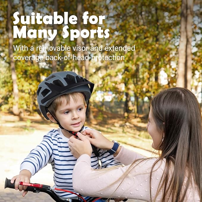 Kids Bike Helmet, 2 Size Adjustable for Youth Toddler Boys & Girls 3-5-8-10-12-14 Years, Child Helmets with Visor for Skating Cycling Scooter