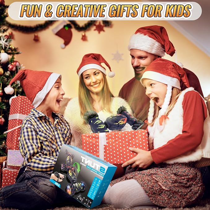 Pristar RC Cars, Gesture Sensing RC Stunt Car Toys for Boys Girls 6-12, 2.4Ghz 4WD Remote Stunt Car with Spray Lights Music 360° Rotate Fast Off-Road Transform, Birthday Xmas Gifts for Kids Age 6-12