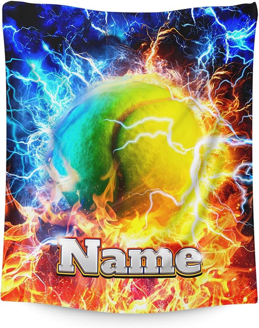 Tennis Blanket for Son Grandson on Birthday, Personalized 50x40 Inches Cozy Soft Small Tennis Blankets for Kids Boys Sports Decor for Sofa Couch
