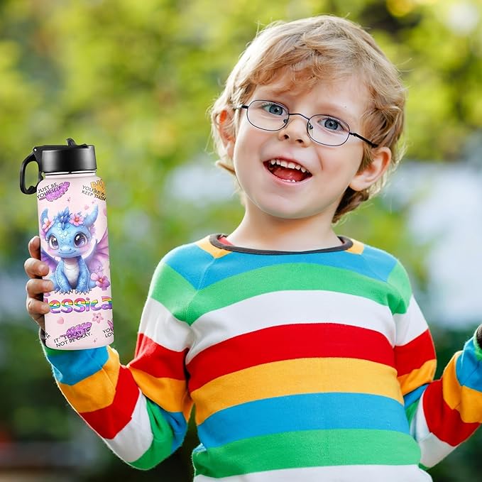 M YESCUSTOM Personalized Water Bottles for Kids with Straw Lid Custom Sports Water Bottle for School Personalized Names Stainless Steel Double Wall Insulated Cup Customized Gifts for Boy Girl Style20