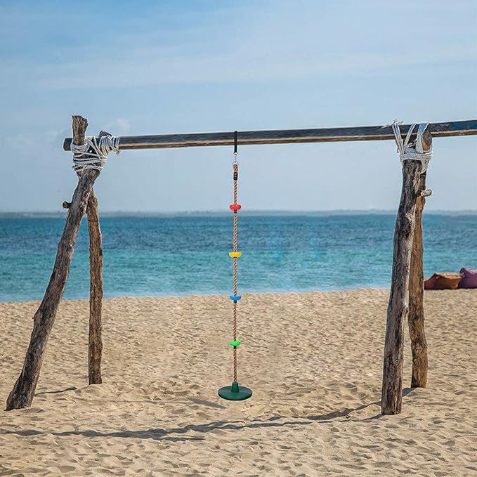 Sunnyglade 6.5 ft Kids Climbing Rope Tree Swing Seat Set with Platforms & Disc Outdoor Swing Seat Including Hanging Strap & Locking Carabiner