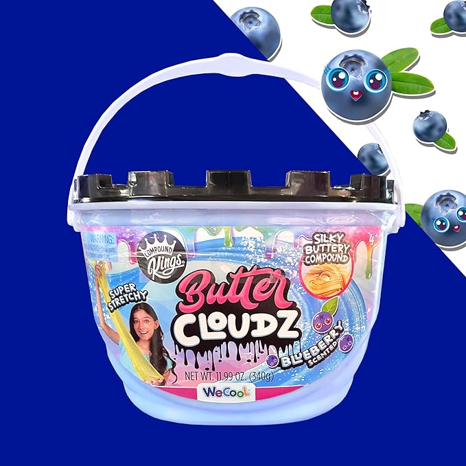 Compound Kings Fluffy Butter Cloudz Scented Large Slime Bucket for Kids – Soft, Squishy, Non-Toxic Sensory Toy | Bright Blueberry Slime Gift