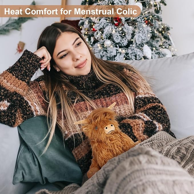 Heatable & Coolable Highland Cow Stuffed Animals Plushie, Microwavable Heating Pad for Soothing & Relaxation, Lavender Scented Cattle Plush Toys for Stress Relief, Stuffed Cow Gifts