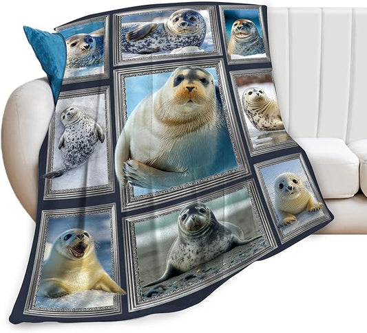 Seal Blanket Fleece Soft Warm Plush Seal Animal Throw Blanket Lightweight Plush Fuzzy Cozy Blankets for Lover Kids Adult Suitable for Couch Sofa Bed 60"X50"