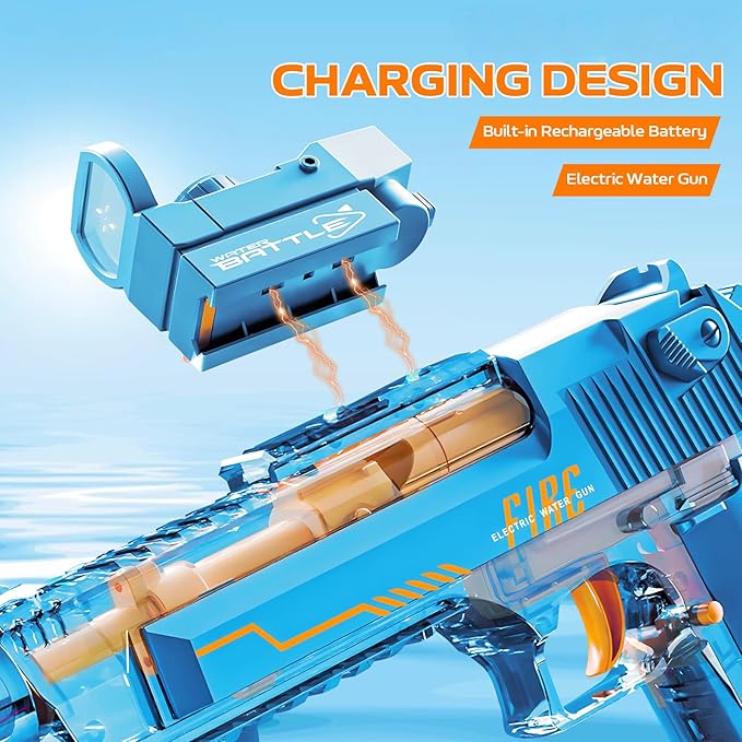 Electric Water Gun for Adults Kids, Automatic Squirt Watergun Pistol with Led Lights, Summer Outdoor Pool Beach Party Toys, Blue