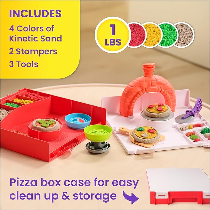 Kinetic Sand, SquishPizza Rising Pizza Oven Playset with 1lb Play Sand & 5 Tools, Play Food Arts & Crafts, Holiday Gifts & Stocking Stuffers for Kids Ages 3 and up