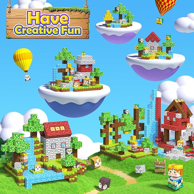 100PCS Magnetic Blocks with Forest Animals, Magnetic Building Blocks Magnet Cube Toys Stacking, Build Forest World Set, STEM Montessori Sensory Toys for Kids Boys Girls Age 3 4 5 6 7 8 9 10 Gifts