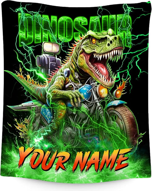 Personalized Kids Blanket Dinosaur Gifts for Boys Toddlers, Soft Plush Cozy Throw for Dinosaur Lovers (4 Sizes)