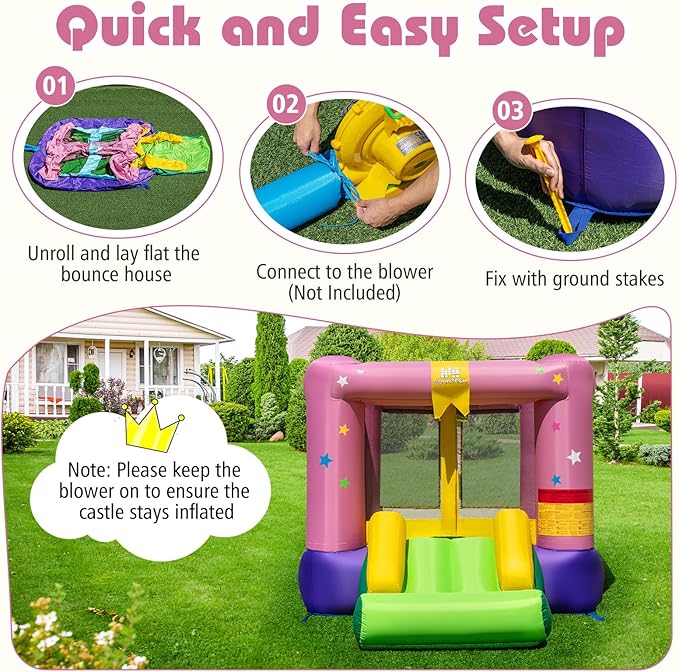 BOUNTECH Inflatable Bounce House, Bouncy House for Kids 3-12 Indoor Outdoor w/Heavy Duty Jumping Area, Slide, Basketball Game, Mini Bounce House for Toddler Boys Girls Birthday Party Backyard Gifts