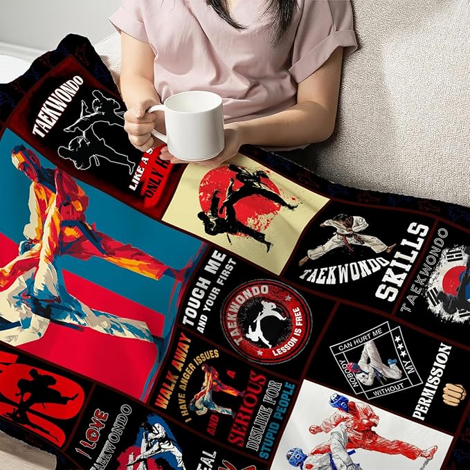Taekwondo Blanket for Mens, Taekwondo Korea Fleece Blanket Gifts for Boys Girls, Warm Cozy Soft Flannel Stuff for Bed Sofa Couch 80" x 60"