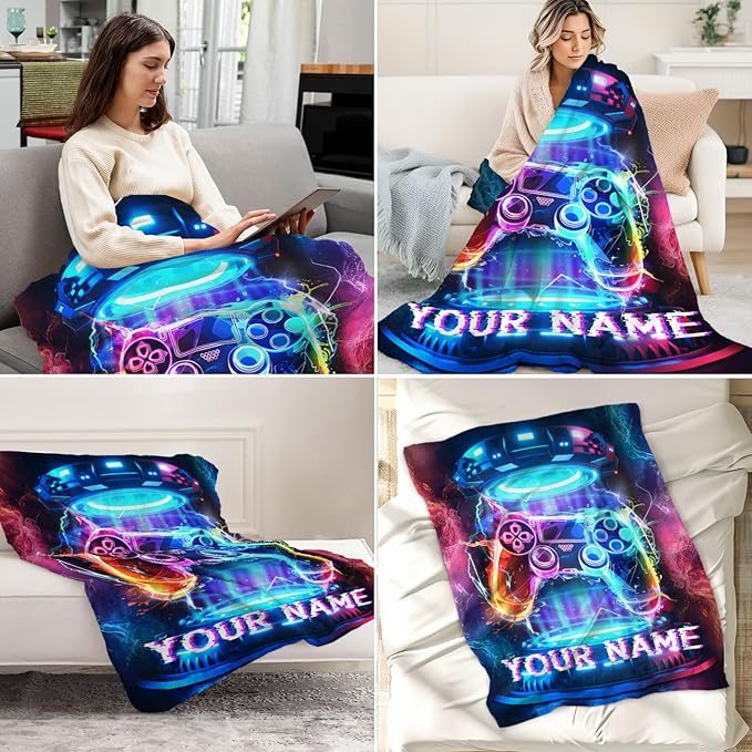 Custom Gamer Gifts for Boys 10-12 Years - Breathable Cozy Colorful Gaming Throw Blanket - 30" x 40" Inches for Room - Aesthetic Gamer Throws