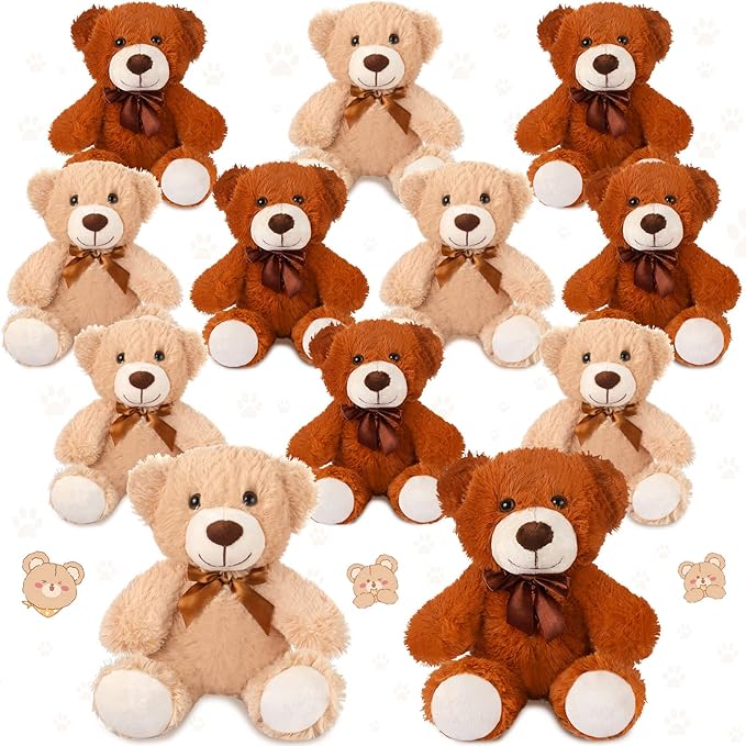 Zhanmai 12 Pcs 14 Inch Bear Stuffed Animal Bulk Operation 2025 Graduation Gifts Bulk Plush Stuffed Bear for Bridal Anniversary Shower Gifts(Light Brown, Dark Brown)