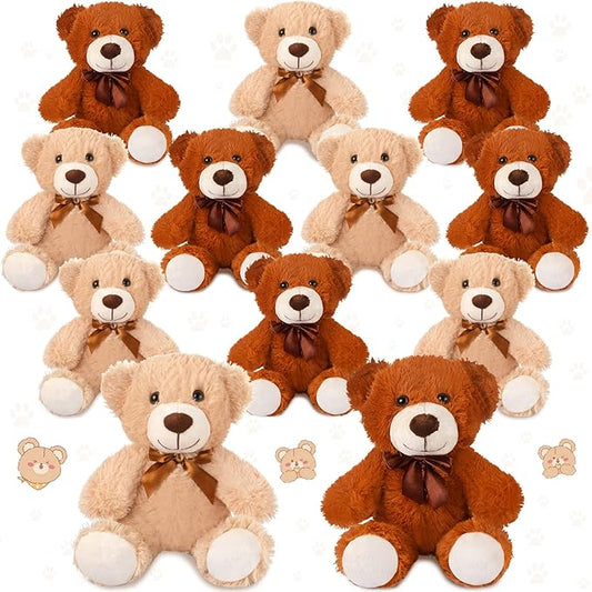 Zhanmai 12 Pcs 14 Inch Bear Stuffed Animal Bulk Operation 2025 Graduation Gifts Bulk Plush Stuffed Bear for Bridal Anniversary Shower Gifts(Light Brown, Dark Brown)