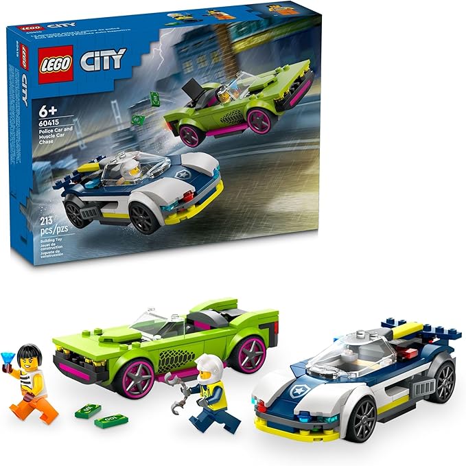 LEGO City Police Car and Muscle Car Chase, Emergency Vehicle Toy for Boys and Girls, Fun Gift for Kids Ages 6+ who Love Pretend Play Toys, Police Toy with Officer and Crook Minifigures, 60415