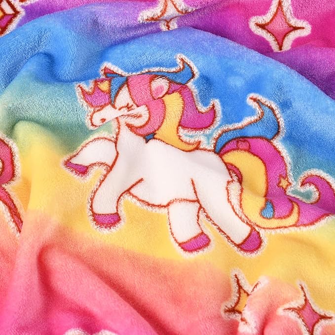 Lotus Karen Unicorn Glow in The Dark Blanket Unicorn Toys Girl Gifts for 1 2 3 4 5 6 7 8 9 10 11 12 Year Old Kids Blanket with Stars Cloud Crown Bow Birthday Halloween Room Decor（Rainbow 50"×60"