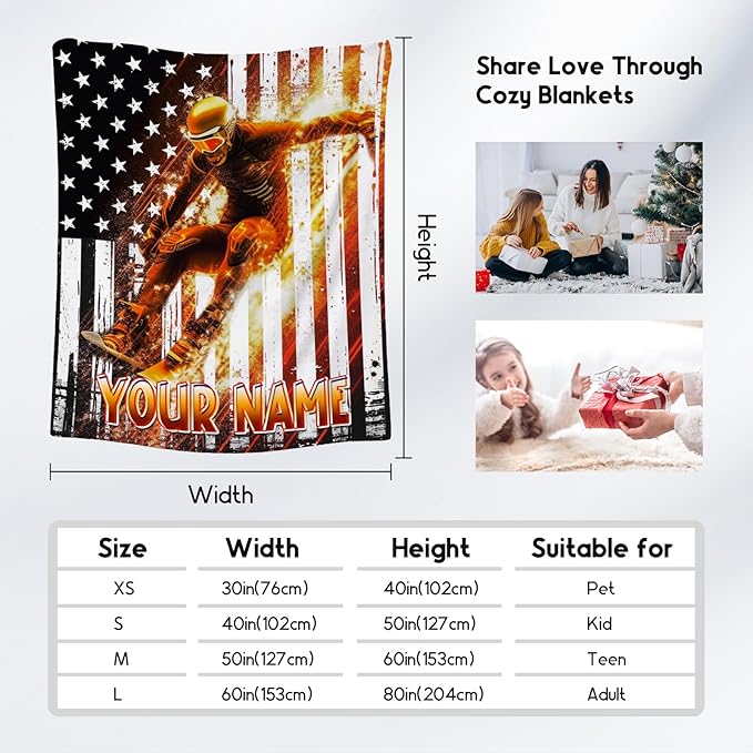 Personalized Blanket for Boys, Kids Blanket for Ski Lovers, Custom Gifts for Boys, Skiing Sports Throw for Kids, Plush Throw for Couch & Bedroom, 60"x80"