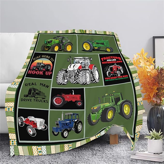 Tractor Blanket Farm Tractor Throw Blanket Gifts for Tractor Lovers Men Women Boys Girls Kids Adults Super Soft Cozy Plush Fluffy Fuzzy Fleece Blanket Decor 60''X80''