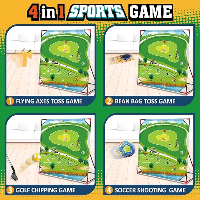 Golf Game Play Set for Kids, Golf Chipping Games with Sticky Golf Balls Darts Soccer Balls & Bean Bags, Fun Outdoor Lawn Beach Backyard Party Activities for Teens Adults