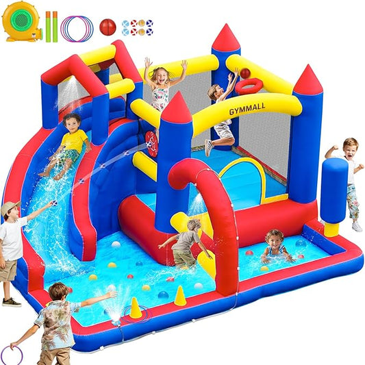 Bounce House Inflatable Bouncy House for Kids 3-12 Indoor & Outdoor, 9 in 1 Water Bounce House with Slide, Bouncer, Climbing Wall, Inflatable Bouncy Castle for Backyard, Party, Room