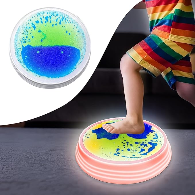 Light Up Liquid Stepping Stones - 1 Round Teal Liquid Stepping Stone, 7 Glow Colors, Indoor Obstacle Training Balancing Stepping Stone Toy for Kids Ages 3 4 5 6 and Up.