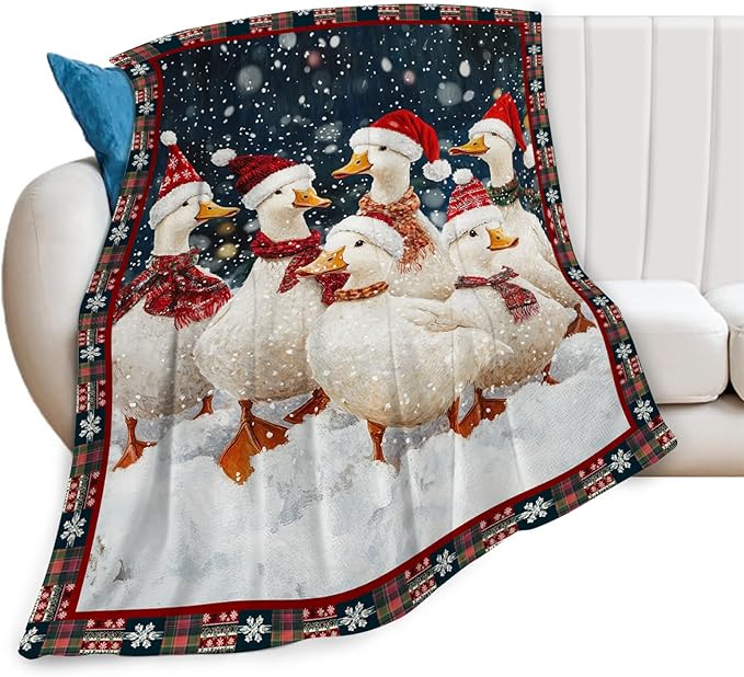 Christmas Duck Blanket Cute Duck Lover Throw Blankets Funny Gifts for Girls Boys Kids Soft Cozy Fleece Plush for Couch Sofa Bed 60"x50"