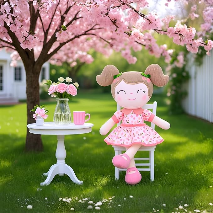 Gloveleya Baby Doll Girl Gifts Plush Toys Soft Dolls Baby Gifts Cherry Girl Pink