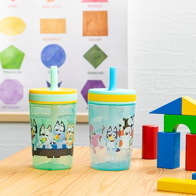 Zak Designs Bluey Kelso Toddler Cups For Travel or At Home, 15oz 2-Pack Durable Plastic Sippy Cups With Leak-Proof Design is Perfect For Kids (Bluey & Friends)