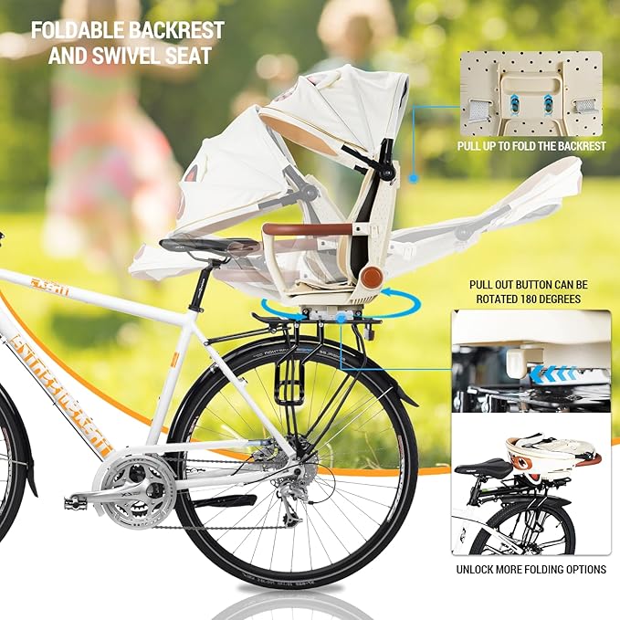 Rear Child Bike Seat,Rear Mounted Child Bike Seats,Back Mount Child Seat with Back Rest Armrest Foot Pedals,Width Adjustable Bicycle Rear Seat,Fits All Bicycle Rear Frames