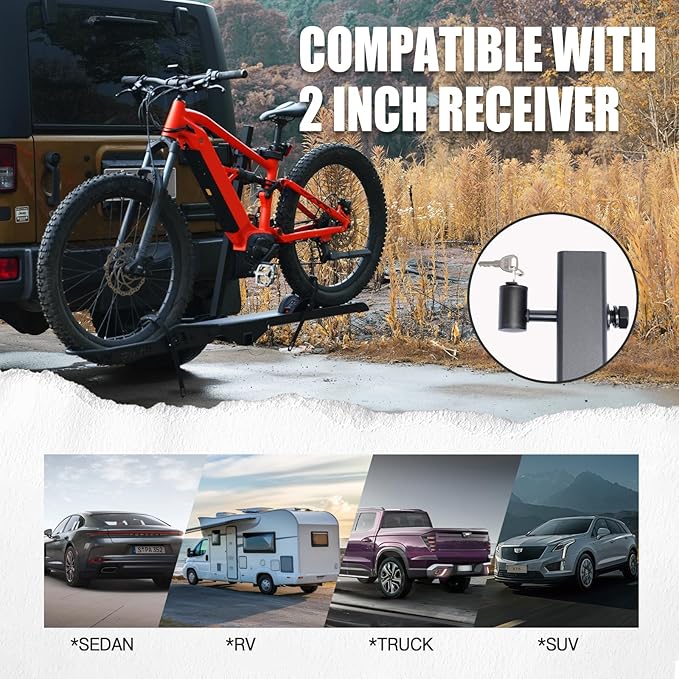 1-Bike Rack E1, Hitch-Mount Platform E-Bike Rack with Ramp, 100 lbs Capacity, Fits Car, SUV, Truck, RV, Van with 2-Inch Receiver and Up to 5-Inch Fat Tires Bicycle