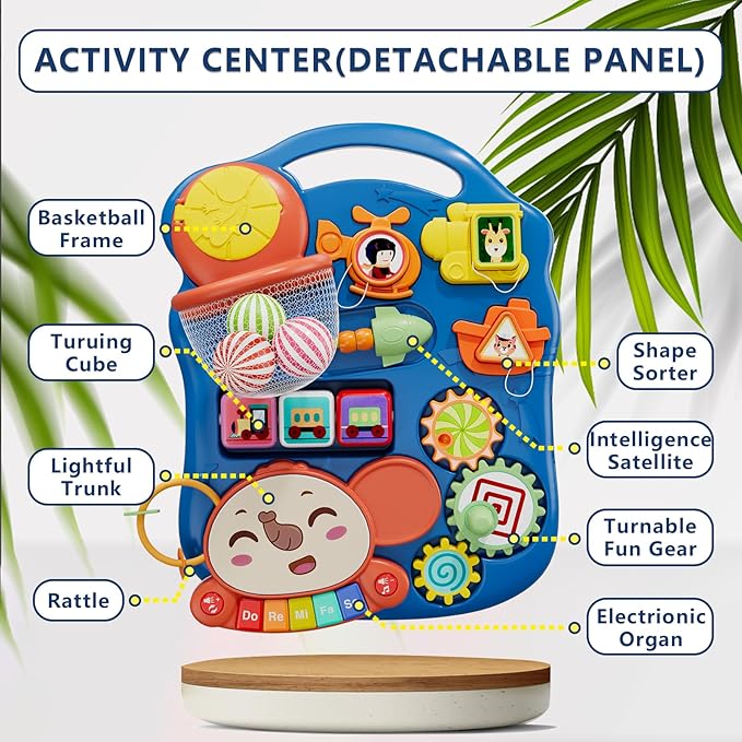 QDRAGON 5 in 1 Push Walkers for Baby Boys, Toddler Learning to Walk, Sit to Stand Walker, Early Learning Push Toy for Infant 12+ Months, Navy Blue