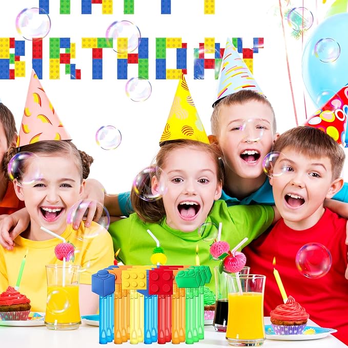 AMFZON 25Pcs Building Blocks Party Favors Bubble Wands for Kids, Brick Block Mini Bubbles Wand Toys, Building Blocks Birthday Party Supplies Goodie Gift Bag Stuffers Pinata Classroom Prizes