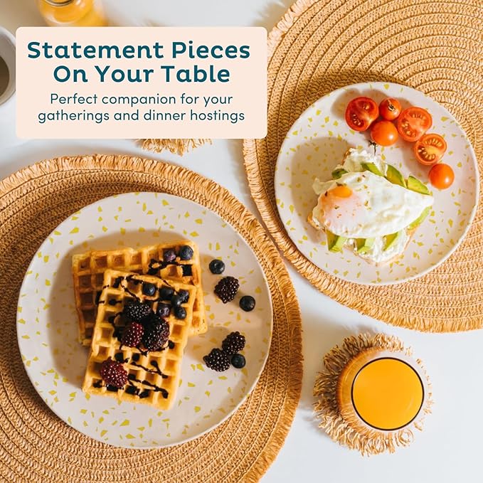 Nook Theory 4 Pack Reusable Bamboo Plates - Non-Toxic Toddler and Kids Plate, Dishwasher Safe, Not Microwavable Dinnerware (Terrayellow 10”)