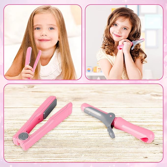 deAO Hair Salon Toys for Girls Pretend Paly Hair Styling Kit Kids Makeup Set, Beauty Salon Set with Blow Dryer Apron Accessories, Birthday Gifts for Toddler Girls Boys 3 4 5 6+