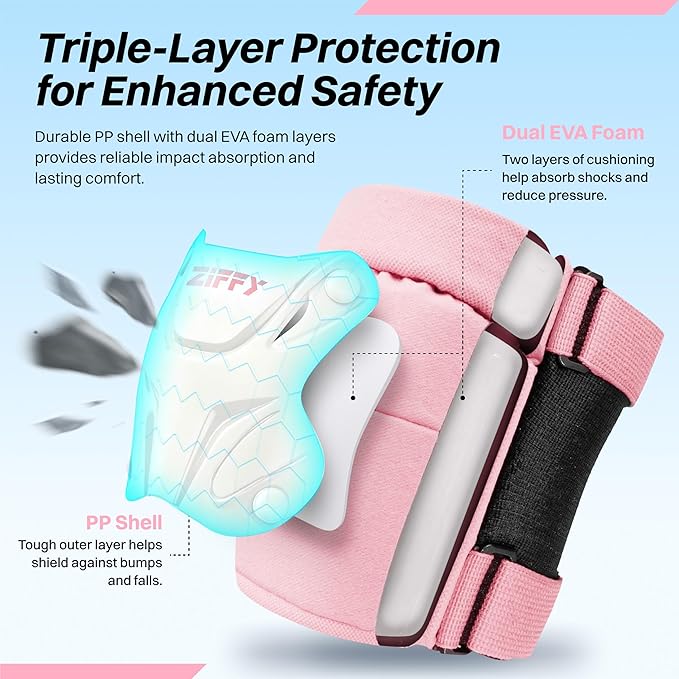 ZIFFY Knee Pads for Kids, Adjustable Knee and Elbow Pads Set with Wrist Guard, Protective Gear for Boys Girls Skateboard Roller Skating Cycling Bike – 2 Sizes, 4 Colors by Jova
