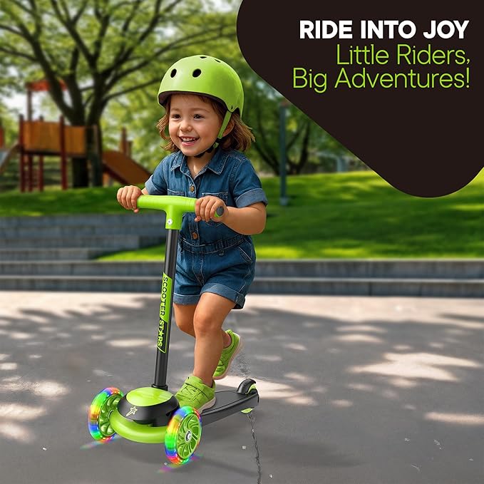 3 Wheel Scooter for Kids, Smooth Light Up LED Front Wheels, Wide Anti Slip Deck, Rear Foot Brake, Easy Lean to Steer Maneuvering, Indoor & Outdoor Ride On Toys for Ages 2 Up