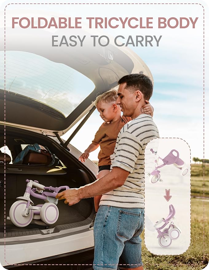 besrey Kids Tricycles Age 18 Month to 5 Years, Toddler Tricycle Kids Trikes Tricycle, Gift Toddler Tricycles for 2-5 Year Olds, Gift & Toys for Boy & Girl, Trikes for Toddlers, Light Purple