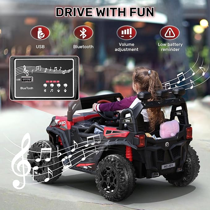 ANPABO 24V Ride on Toys for Big Kids w/Remote Control, 4X75W Motors, Max 4.5MPH, 4WD/2WD Switchable, 4 Shock Absorbers, 19" Spacious Seat, Bluetooth, Electric Car for Kids(Red)