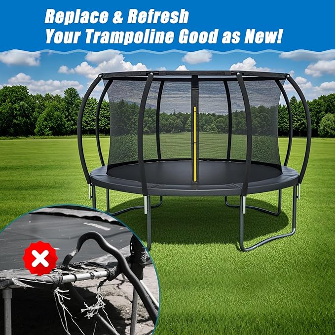 Trampoline Enclosure Pole Replacement Set, Universal Fit, Black, with Installation Hardware