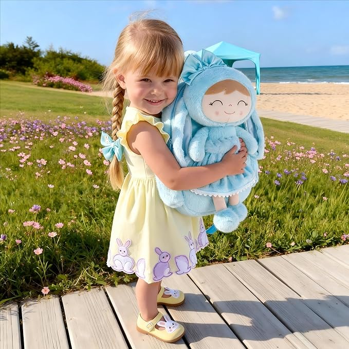 Gloveleya Back to School Gifts for Girls Toddler Backpack Kids Backpack Baby Girl Gift Plush Bag with Pure Blue Rabbit Doll Aged 2+