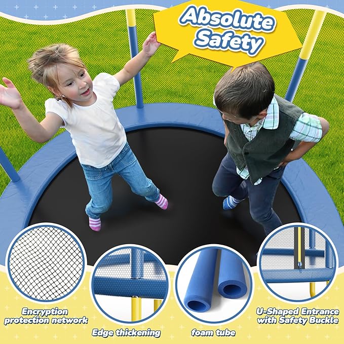 6FT Indoor Trampoline for Kids Ages 1-8, 72" Mini Toddler Indoor & Outdoor Trampoline with Safety Enclosure Net, Basketball Hoop & Dart Board, Birthday Gifts for Boys & Girls, Baby Toddler